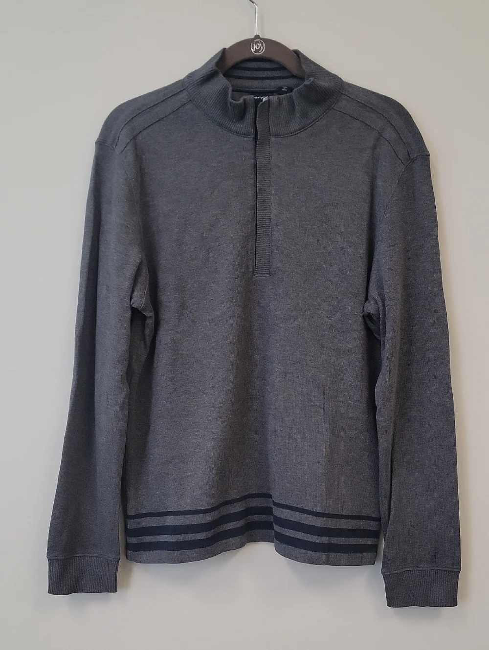 Hugo Boss Charcoal Gray Quarter-Zip Sweater Ribbed Knit Men's